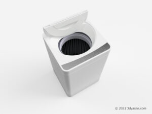 開いた縦型洗濯機の3Dモデル