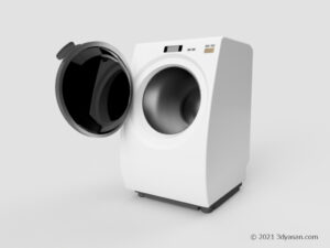 開いたラム式洗濯機の3Dモデル