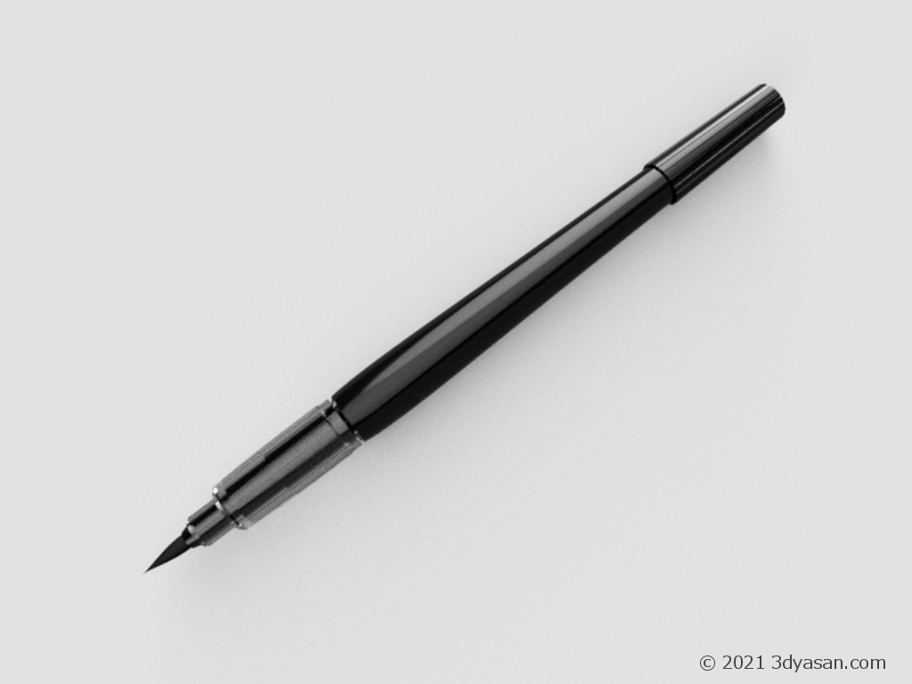 開いた筆ペンの3Dモデル