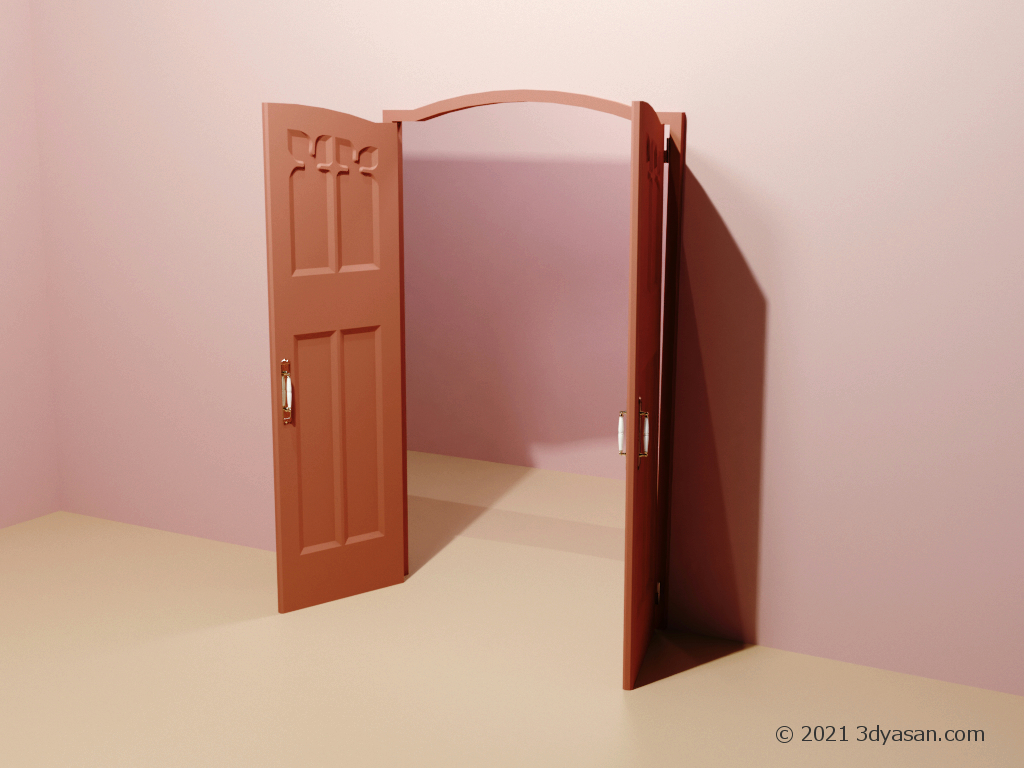開いたアンティーク風の両開きドアの3Dモデル