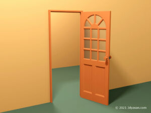 開いたカフェ風ドアの3Dモデル