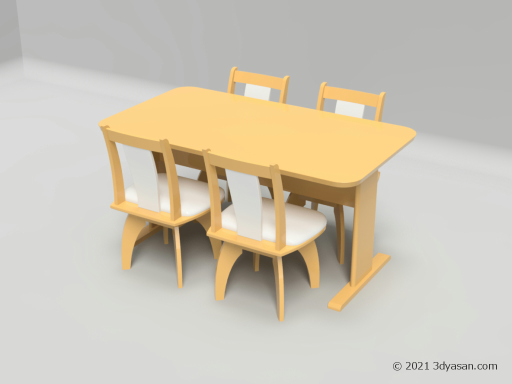 4人掛けダイニングテーブルセットの3Dモデル