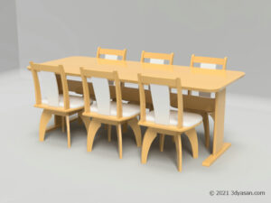 ６人掛けダイニングテーブルセットの3Dモデル