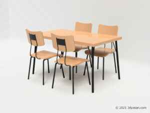 4人掛けダイニングテーブルセットの3Dモデル
