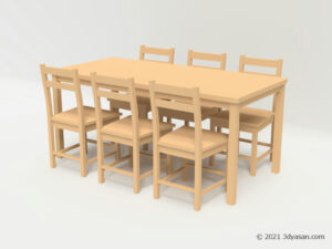 6人掛けダイニングテーブルセットの3Dモデル