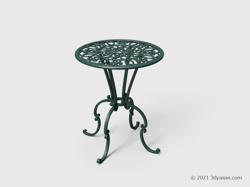 緑のヨーロピアン風ガーデンテーブルの3Dモデル
