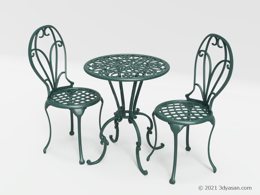緑のヨーロピアン風ガーデンテーブルセットの3Dモデル