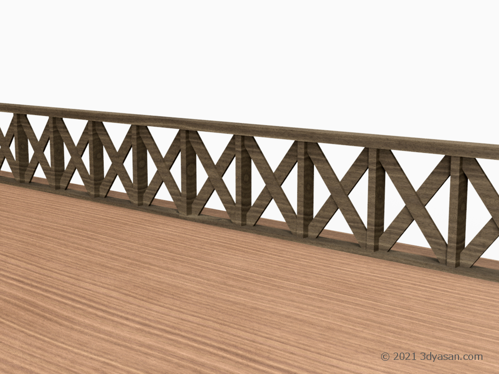 木製の転落防止柵(フェンス)の3Dモデル