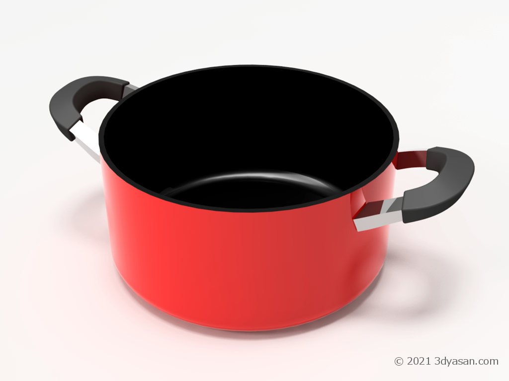 フタなしの赤い両手鍋の3Dモデル