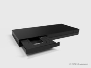BD/DVDレコーダーのディスクトレイが開いた状態の3Dモデル