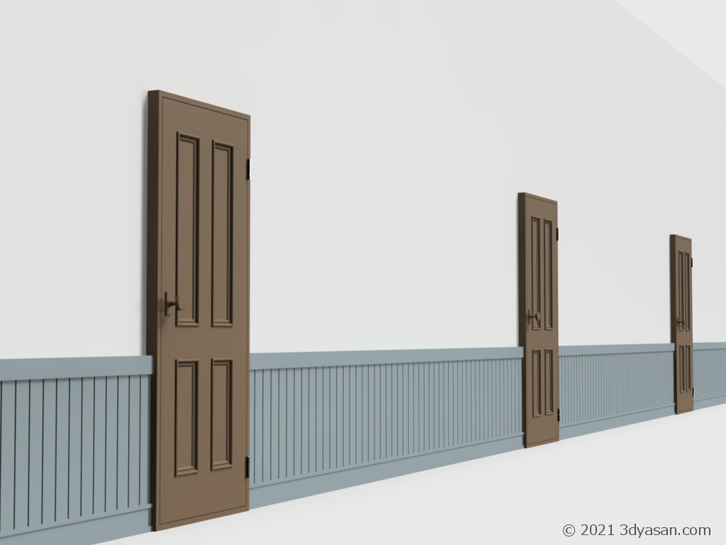 腰壁とドア付き壁の3Dモデル