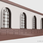 腰壁付き壁（アーチ窓付き）の3Dモデル