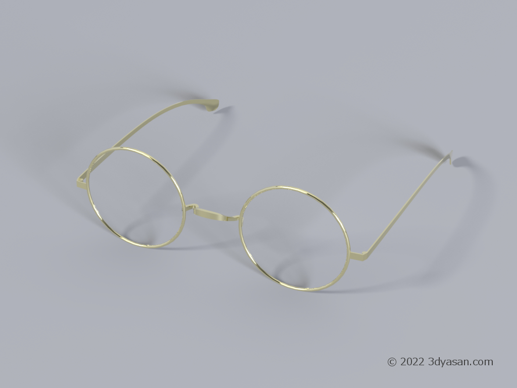 金フレームの丸眼鏡の3Dモデル