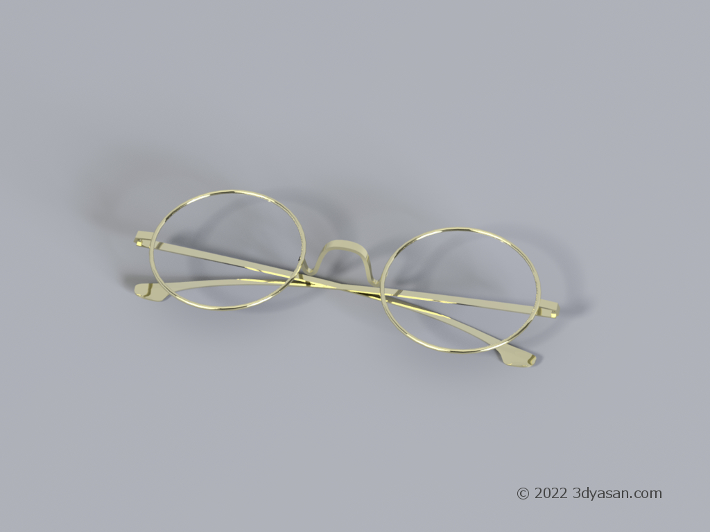 金フレームの丸眼鏡の3Dモデル
